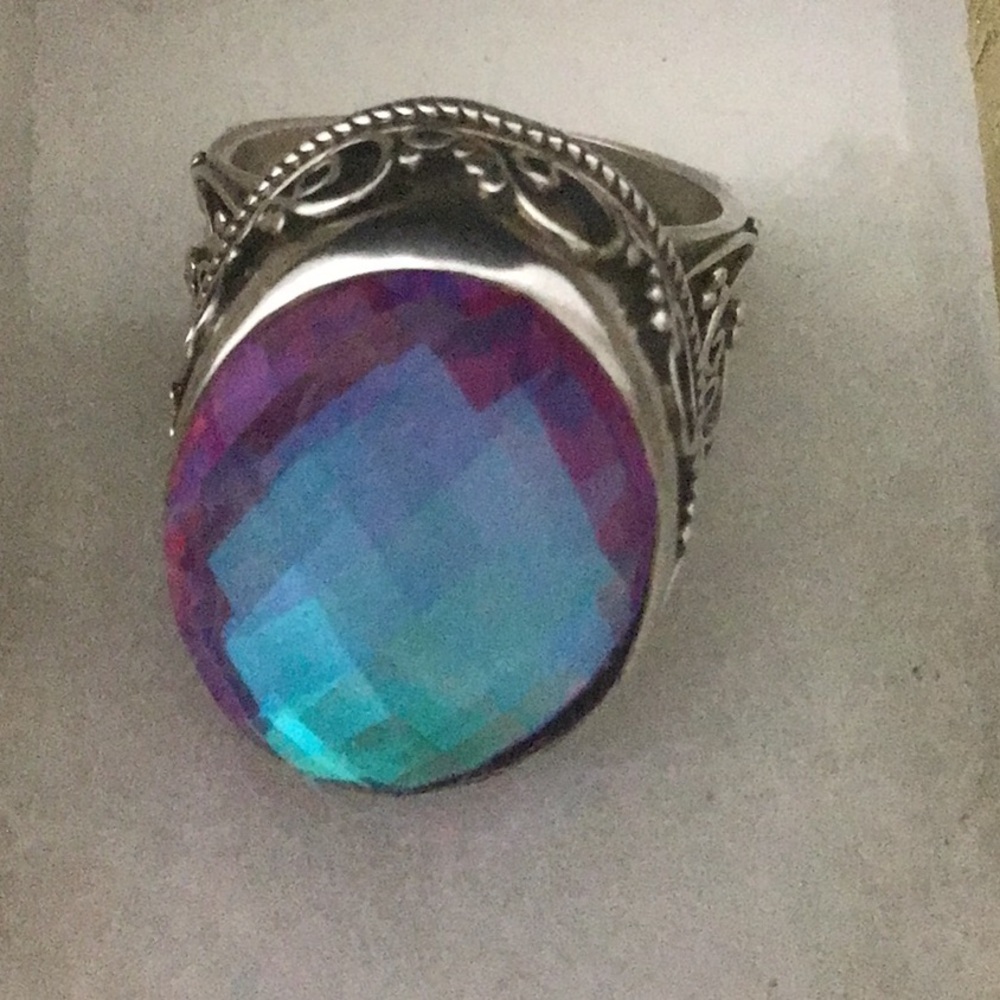 Vintage Mystic Topaz 925 Sterling Silver  Sz 8 Faceted High Grade Gemstone Ring.